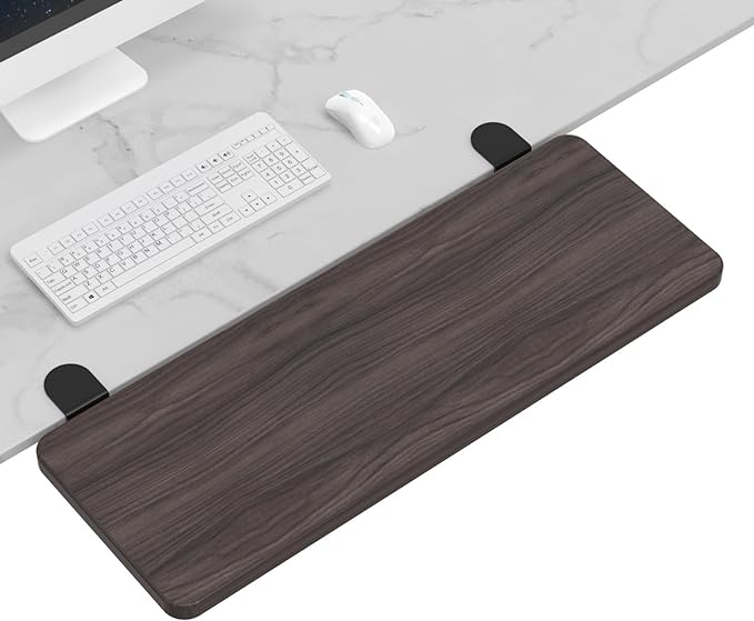 Ergonomics Desk Extender Tray, 25.2"x9.5" Punch-Free Clamp on, Foldable Keyboard Drawer Tray, Table Mount Arm Wrist Rest Shelf, Computer Elbow Arm Support - LeafyLoom