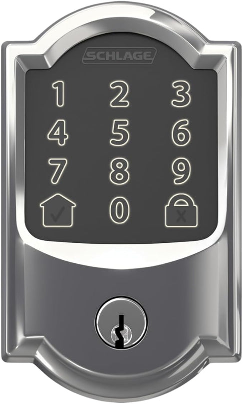 Schlage Encode Smart WiFi Deadbolt with Camelot Trim In Bright Chrome SchlageLockCompany