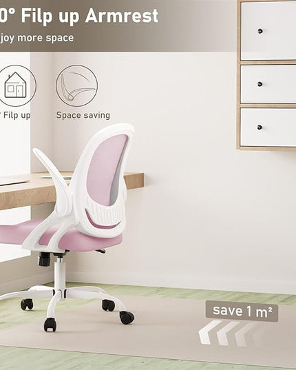 Home Office Chair Work Desk Chair Comfort Ergonomic Swivel Computer Chair, Breathable Mesh Desk Chair, Lumbar Support Task Chair with Wheels and Flip-up Arms and Adjustable Height - LeafyLoom