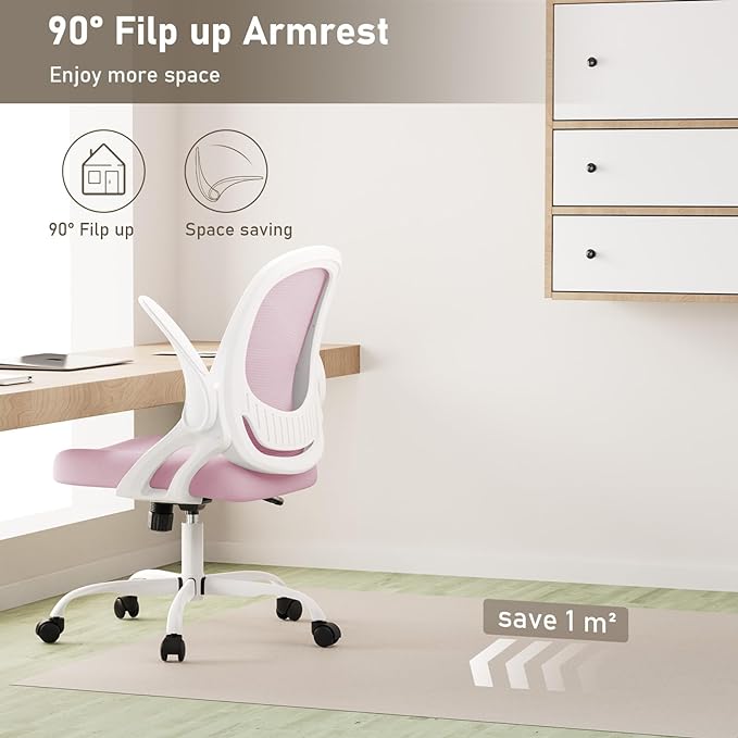 Home Office Chair Work Desk Chair Comfort Ergonomic Swivel Computer Chair, Breathable Mesh Desk Chair, Lumbar Support Task Chair with Wheels and Flip-up Arms and Adjustable Height - LeafyLoom