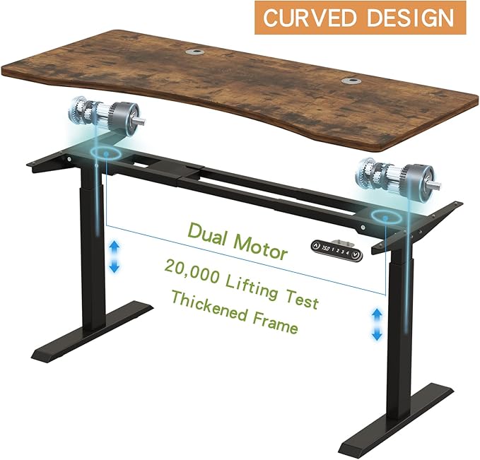Radlove Dual Motor Height Adjustable Standing Desk, 63 x 30 Height Adjustable Computer Desk Sit Stand Desk Home Office Desks with Splice Board 265 lb Load Capacity Black Frame + Rustic Brown Top - LeafyLoom