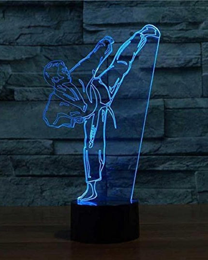 Creative 3D Taekwondo Night Light 16 Colors Changing USB Power Remote Control Touch Switch Decor Lamp Optical Illusion Lamp LED Table Desk Lamp Children Kids Christmas Brithday Gift - LeafyLoom