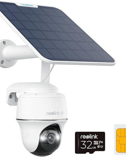 REOLINK 4K LTE Cellular Security Camera Wireless Outdoor, No WiFi, 3G/4G LTE, Solar Powered, SIM Card+32GB SD Card Included, Color Night Vision, Local/Cloud Storage, Go PT Ultra+SP, Updated Version REOLINK