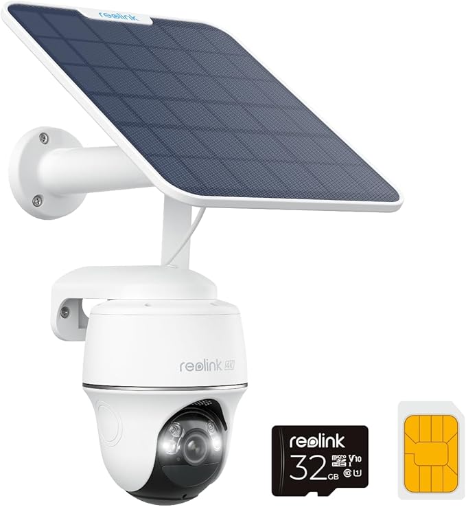 REOLINK 4K LTE Cellular Security Camera Wireless Outdoor, No WiFi, 3G/4G LTE, Solar Powered, SIM Card+32GB SD Card Included, Color Night Vision, Local/Cloud Storage, Go PT Ultra+SP, Updated Version REOLINK