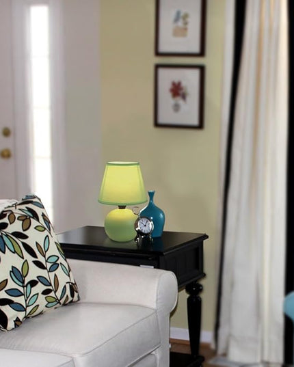 Simple Designs LT2008-GRN Mini Ceramic Globe Matching Fabric Shade Table Lamp, Green - LeafyLoom
