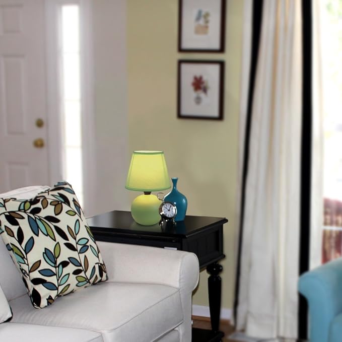 Simple Designs LT2008-GRN Mini Ceramic Globe Matching Fabric Shade Table Lamp, Green - LeafyLoom