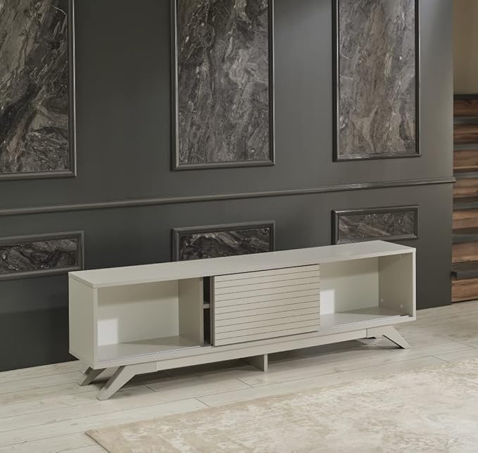 NicBex TV Stand for 60 Inch TV Modern TV Media Console Table with 2 Sliding Door Cabinet 2 Shelves,Entertainment Center with Storage for Living Room,67 Inch,Grey - LeafyLoom