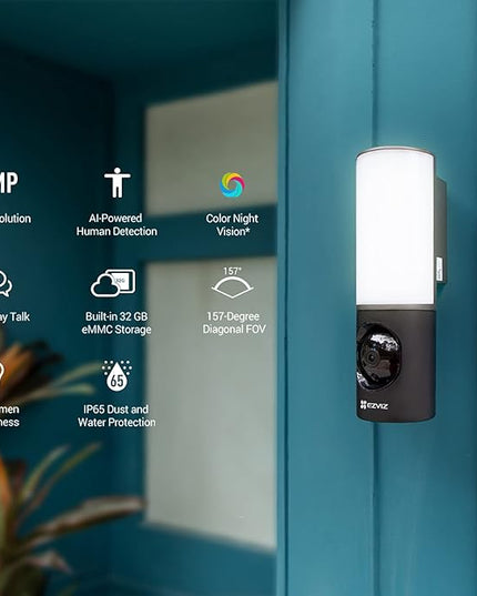 EZVIZ 2K+ Smart Outdoor Security Camera with Floodlight, Built-in 32G Storage, Colour Night Vision, Siren & Light Alarm, AI Human Detection, Two-Way Talk, Waterproof, Hardwired Installation (LC3) EZVIZ