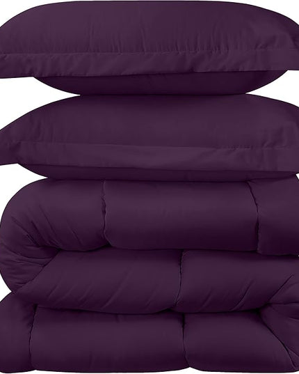 Utopia Bedding Queen Size Comforter Set with 2 Pillow Shams, Bedding Comforter Sets, Down Alternative Plum/Purple Comforter, Soft and Comfortable, Machine Washable (Pack of 4) - LeafyLoom