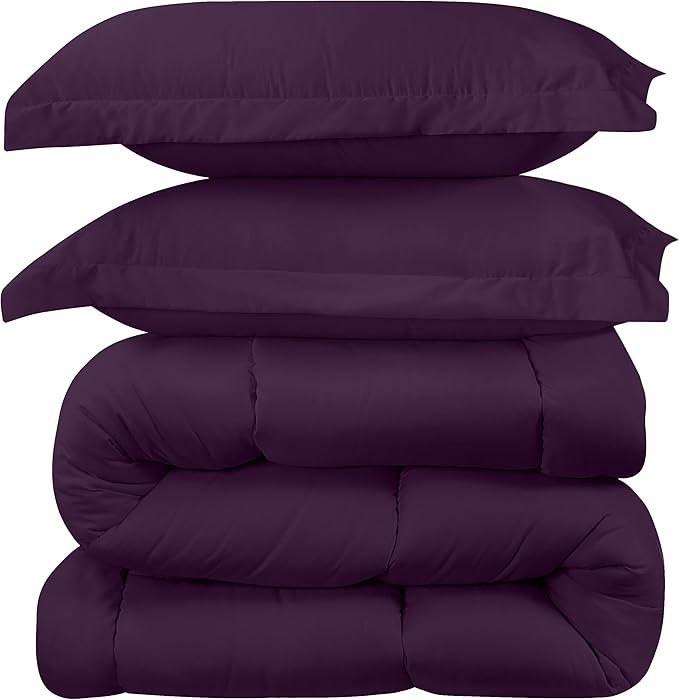 Utopia Bedding Queen Size Comforter Set with 2 Pillow Shams, Bedding Comforter Sets, Down Alternative Plum/Purple Comforter, Soft and Comfortable, Machine Washable (Pack of 4) - LeafyLoom