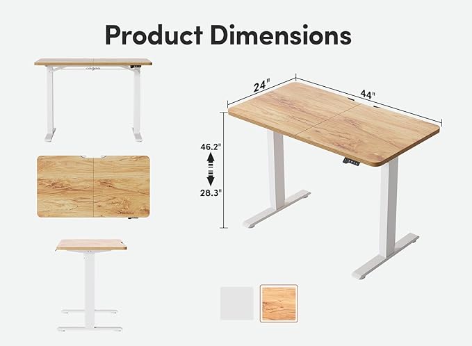 BANTI Small Electric Standing Desk, Stand up Height Adjustable Home Office Table, Sit Stand Desk with Splice Board, 44"x24", Light Rustic Brown Top - LeafyLoom