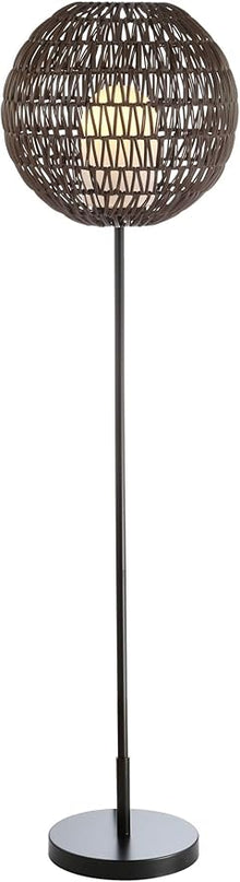 JONATHAN Y JYL6507A Bea 61" Outdoor Woven Globe LED Floor Lamp, Bohemian, Transitional, Scandinavian, Modern, Contemporary, Modern, Office, Bedroom, Living Room, Family Room, Dining Room, Coffee/Black - LeafyLoom