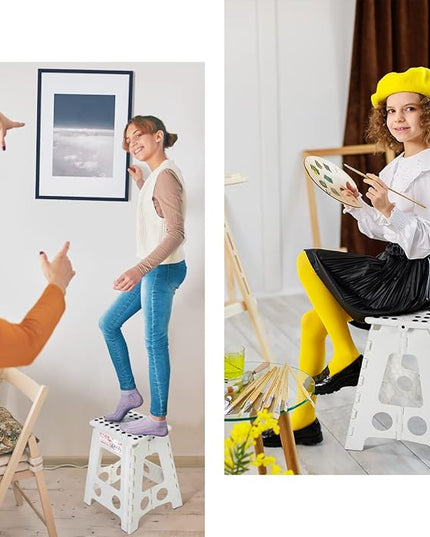 Delxo 16” Folding Step Stool in White,1 Pack Premium Heavy Duty Foldable Foot Stool for Adults,Portable Collapsible Plastic Step Stool,Non Slip Folding Stools for Kitchen Bathroom Bedroom Up to 400LBS - LeafyLoom