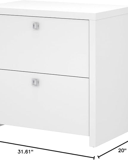 Bush Business Furniture Echo Lateral File Cabinet in Pure White with Satin Silver Handles, Home Office Storage for Letter, Legal, and A4-size Documents - LeafyLoom