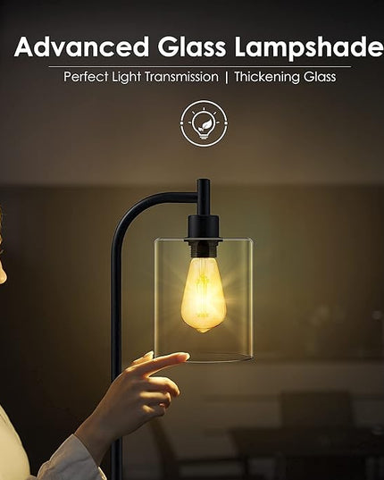 BoostArea Standing Lamp with Glass Shade, Modern Industrial Floor Lamp with Foot Switch, Bright 6W LED for Living Room and Bedroom - LeafyLoom