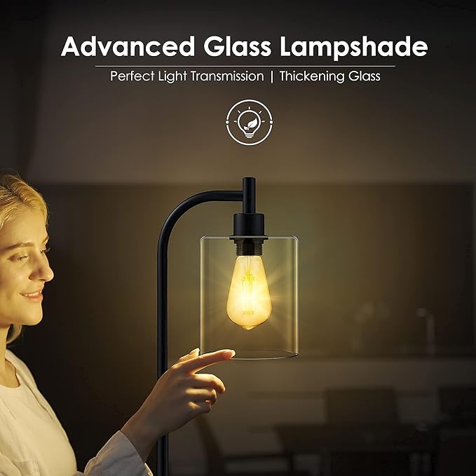 BoostArea Standing Lamp with Glass Shade, Modern Industrial Floor Lamp with Foot Switch, Bright 6W LED for Living Room and Bedroom - LeafyLoom