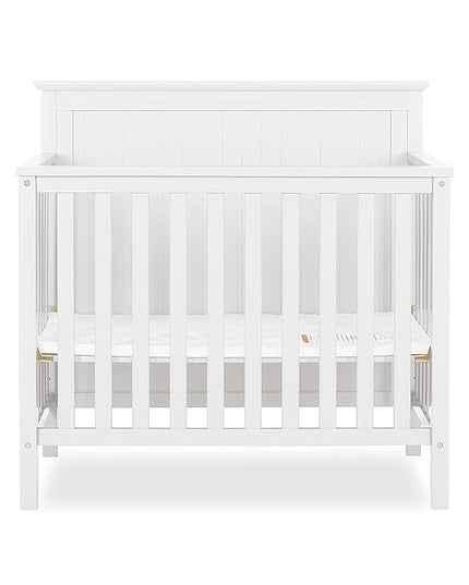 Ava 4-in-1 Convertible Mini Crib in White, Greenguard Gold Certified, Non-Toxic Finish, Comes with 1" Mattress Pad, with 3 Mattress Height Settings - LeafyLoom