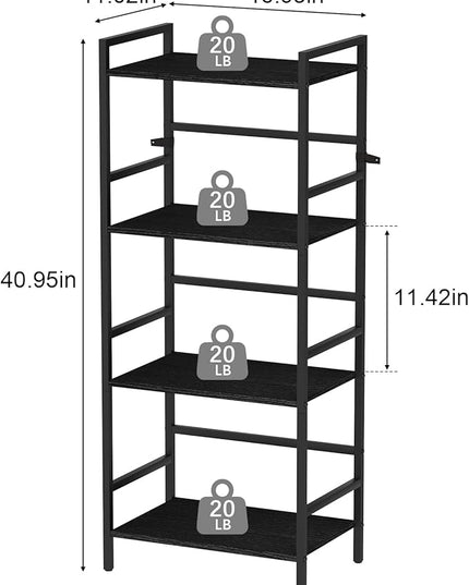 DOMYDEVM 4 Tier Black Bookshelf, 40.95in(H) Standing Shelf Unit, Wood Bookshelf with Metal Frame for Bedroom, Home Office, Entry Way and Living Room, Modern - LeafyLoom