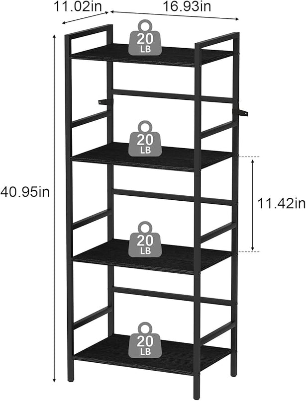 DOMYDEVM 4 Tier Black Bookshelf, 40.95in(H) Standing Shelf Unit, Wood Bookshelf with Metal Frame for Bedroom, Home Office, Entry Way and Living Room, Modern - LeafyLoom
