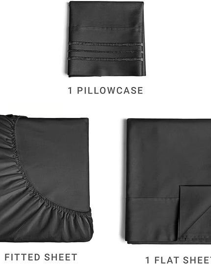 Twin Size 3 Piece Sheet Set - Comfy Breathable & Cooling Sheets - Hotel Luxury Bed Sheets for Women & Men - Deep Pockets, Easy-Fit, Extra Soft & Wrinkle Free Sheets - Black Oeko-Tex Bed Sheet Set - LeafyLoom