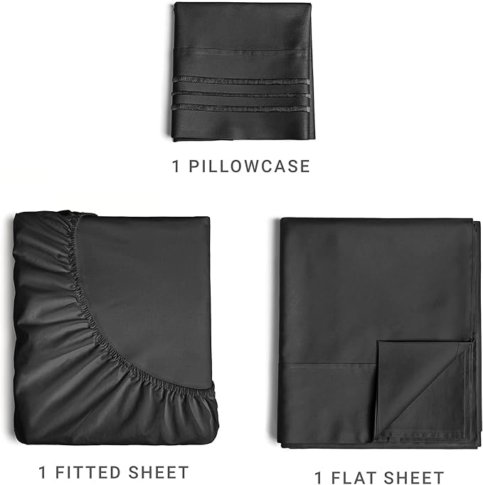 Twin Size 3 Piece Sheet Set - Comfy Breathable & Cooling Sheets - Hotel Luxury Bed Sheets for Women & Men - Deep Pockets, Easy-Fit, Extra Soft & Wrinkle Free Sheets - Black Oeko-Tex Bed Sheet Set - LeafyLoom