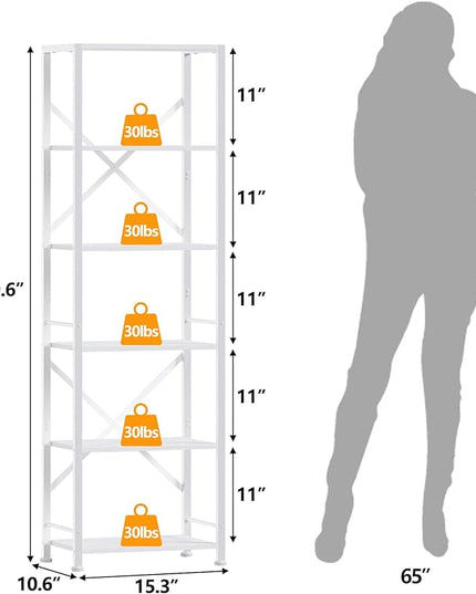 Furologee White Tall Bookshelf, Narrow Bookcase with 6 Shelves, Modern Freestanding Shelf Units, Metal and Wood Display Storage Corner Rack Organizer for Living Room, Home Office, Hallway, Bathroom - LeafyLoom