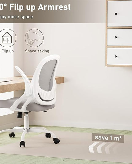 Home Office Chair Work Desk Chair Comfort Ergonomic Swivel Computer Chair, Breathable Mesh Desk Chair, Lumbar Support Task Chair with Wheels and Flip-up Arms and Adjustable Height - LeafyLoom