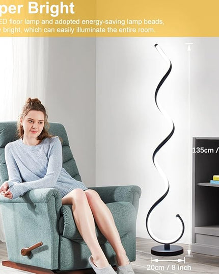 Spiral LED Floor Lamp, 40W Dimmable Modern Floor Lamps for Living Room with Remote Control, Stepless Adjustable Colors & Brightness Standing Lamp Reading Corner Floor Lamp for Bedroom - Black - LeafyLoom