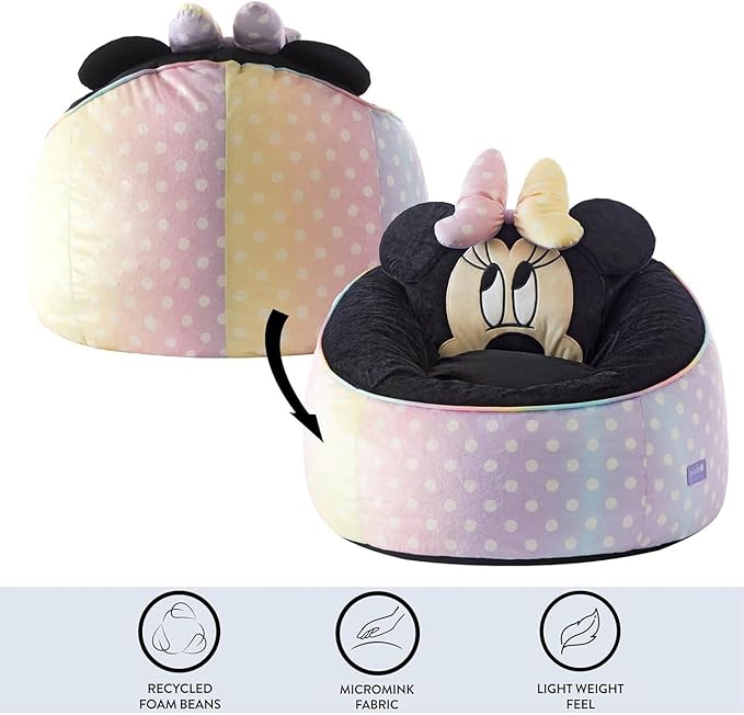 Idea Nuova Disney Minnie Mouse Hillside by pod Plush Kids Bean Bag Chair, 24" Hx24 Hx17 H, Large - LeafyLoom