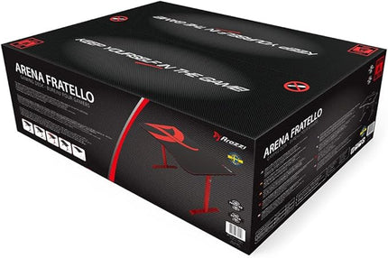 Arozzi Arena Fratello Curved Gaming and Office Desk with Full Surface Water Resistant Desk Mat Custom Monitor Mount Cable Management Cut Outs Under The Desk Cable Management Netting - Pink - LeafyLoom
