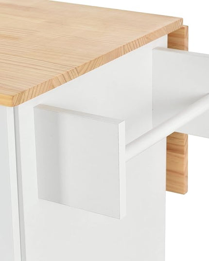 53" W Kitchen Cart on Wheels with Wood Top Desktop and Drop Leaf Breakfast Bar, Rolling Moveable Kitchen-Island Table with Storage, Towel Rack, for Dinning Room - LeafyLoom