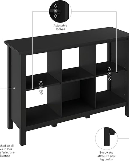 Bush Furniture Broadview 6 Cube Organizer in Classic Black | Storage for Home Office Workspace - LeafyLoom