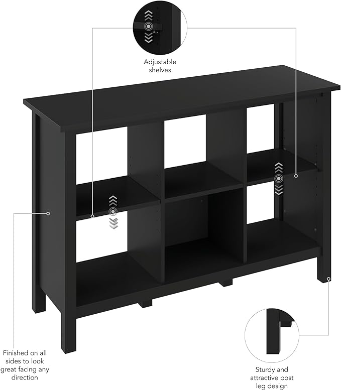 Bush Furniture Broadview 6 Cube Organizer in Classic Black | Storage for Home Office Workspace - LeafyLoom