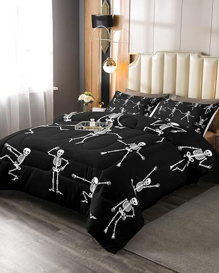 Erosebridal Sugar Skull Comforter Set King Size Skeleton Bones Bedding Set for Kids Boys Girls Teens Adult Halloween Horror Theme Down Comforter Gothic Spooky Duvet Sets with 2 Pillow Cases - LeafyLoom