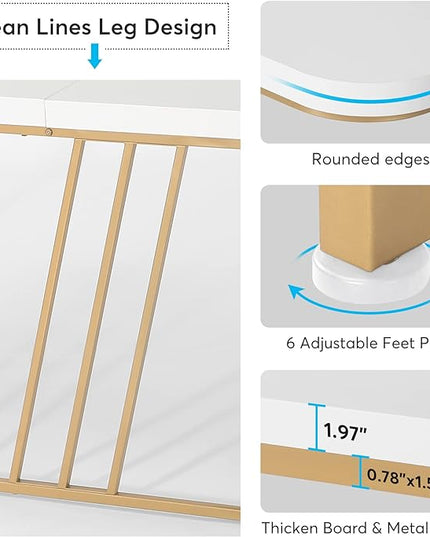 63 inches Executive Desk, Home Office Computer Desk, Modern Large Conference Table with Gold Metal Frame, Bussiness Furniture for Work Writing - LeafyLoom