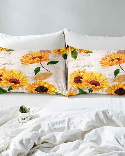 Vintage Sunflowers Comforter Full Size Yellow Floral Bedding Sets Girls Child Youth Tropical Sunflower Print Down Comforter Old Fashioned Quilt Flower Blossoms Bedding Comforter Set Nature Theme - LeafyLoom