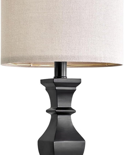 PoKat 20.5'' Bedside Table Lamp for Bedroom Nightstand - Farmhouse Lamp for Living Room, Black Night Stand Light Lamp with Round Linen Shade, Vintage Bedroom Lamp, Suitable for Small Place - LeafyLoom