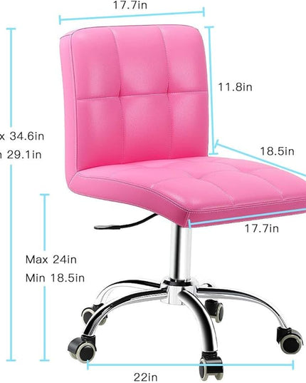 360° Office Desk Chair,PU Adjustable Rolling Task Chair with Backrest for Barber,Office,Home, Computer,360° Swivel,Armless (pink) - LeafyLoom