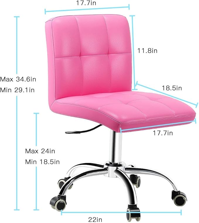 360° Office Desk Chair,PU Adjustable Rolling Task Chair with Backrest for Barber,Office,Home, Computer,360° Swivel,Armless (pink) - LeafyLoom