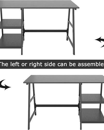 sogesfurniture 47 inches Writing Computer Study Desk with 2 Tier Storage Shelves on Left or Right Side, Trestle Desk, Home Office Study Desk,Black - LeafyLoom