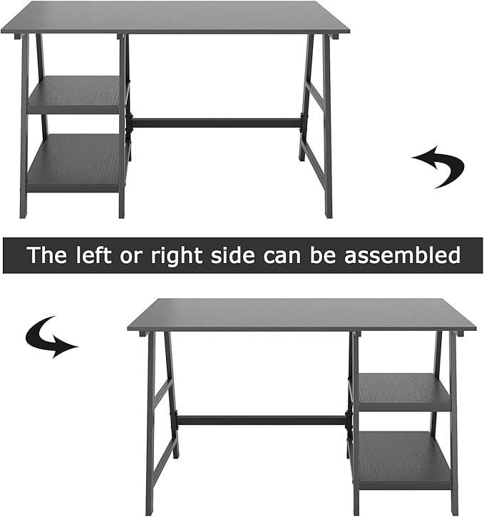 sogesfurniture 47 inches Writing Computer Study Desk with 2 Tier Storage Shelves on Left or Right Side, Trestle Desk, Home Office Study Desk,Black - LeafyLoom