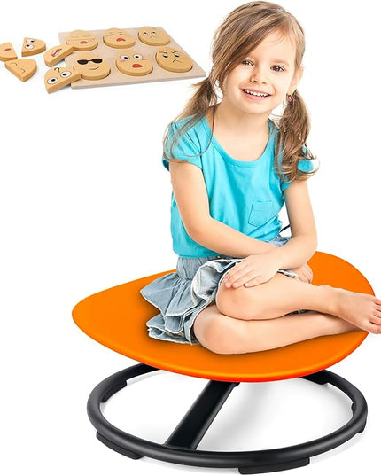 Kids Sensory Swivel Chair, Autism Sensory Chair, Spinning Chair for Autistic Kids, Small Space, Spin Seat, Metal Base, Non-Slip Design, Orange - LeafyLoom
