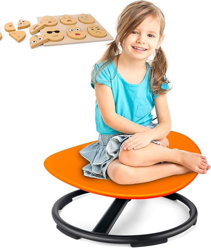 Kids Sensory Swivel Chair, Autism Sensory Chair, Spinning Chair for Autistic Kids, Small Space, Spin Seat, Metal Base, Non-Slip Design, Orange - LeafyLoom