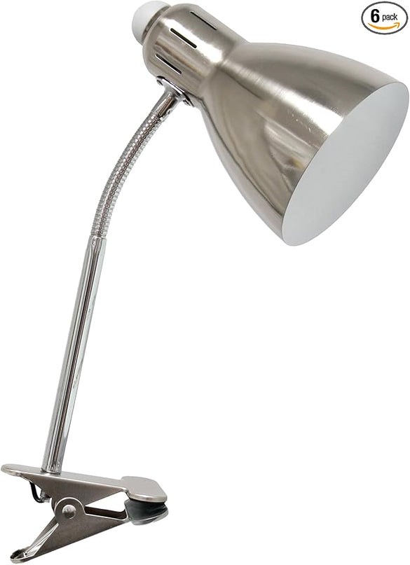 Simple Designs LD2016-BSN Adjustable Clip Light Desk Lamp, Brushed Nickel (Pack of 6) - LeafyLoom
