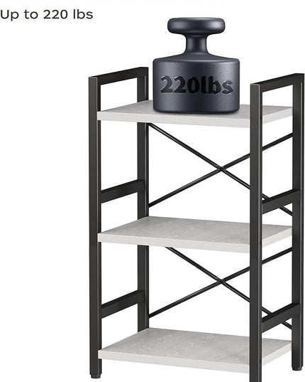 Bookshelf, 3 Tier Industrial Bookcase, Metal Small Bookcase, Rustic Etagere Book Shelf Storage Organizer for Living Room, Bedroom, and Home Office(White) Patent Pending D29873033 - LeafyLoom