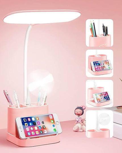 Mubarek Cute Desk Lamp Pink Lamp Cute Desk Accessories, 3 Modes 8W Dimmable Pink Desk Lamp+Organizers, Pink Desk Accessories Kawaii Desk Accessories, Cute Lamp Cute Desk Decor Cute Office Supplies - LeafyLoom