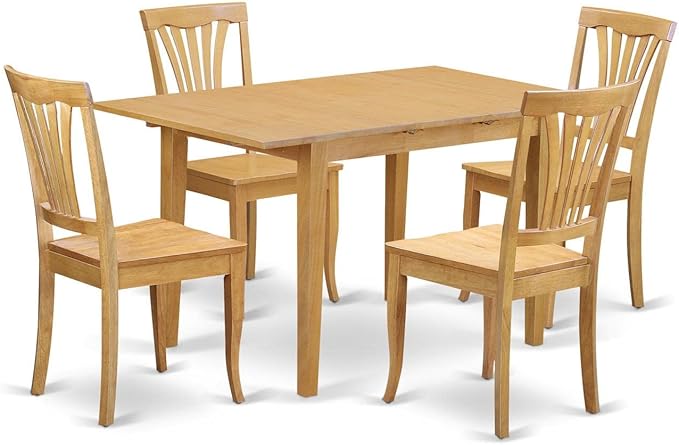 East West Furniture NOAV5-OAK-W 5 Piece Dining Room Table Set Includes a Rectangle Kitchen Table with Butterfly Leaf and 4 Dining Chairs, 32x54 Inch, Oak - LeafyLoom