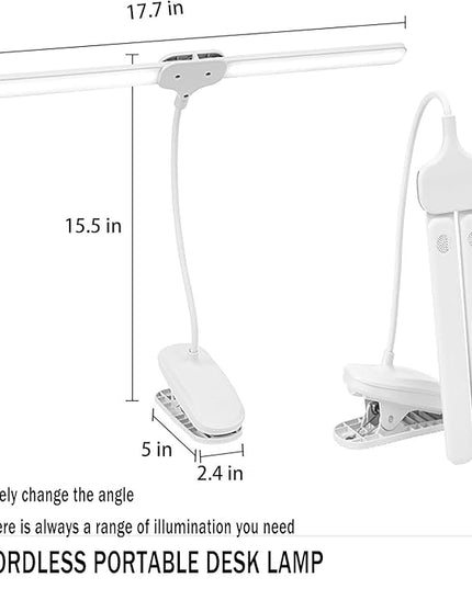 Dual Head LED Desk Lamp with Clamp, Eye-Caring Clip on Lights for Home Office, 4000mAh Rechargeable Battery Operated Table Lamps,3 Lighting Modes & Brightness Dimmer Light for Kids Students - LeafyLoom
