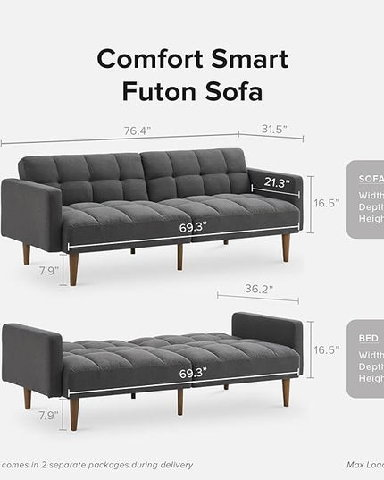 mopio Aaron Couch, Small Sofa, Futon, Sofa Bed, Sleeper Sofa, Loveseat, Mid Century Modern Futon Couch, Sofa Cama, Couches for Living Room, Bedroom (Dark Gray, Fabric) - LeafyLoom