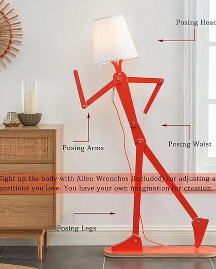 Cool Tall Floor Lamp for Bedroom & Living Room - Unique Corner Decorative Reading Standing Light Wood Creative Swing Arm Design Gift for Kids/Boys/Girls, Home, Farmhouse - Bulb Included - LeafyLoom